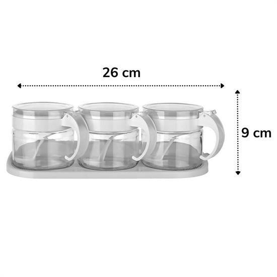 GENEL® Beyaz 3lü Standlı Kapaklı Kaşıklı Cam Hava Sızdırmaz Baharatlık Takımı KC-386 - UcuzaGeliyor