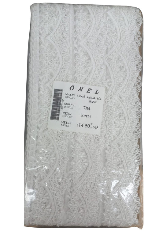 Dantel Polyester Sanal Tül Bant Krem 14,50 Metre En 3 cm ON-784-KR - UcuzaGeliyor