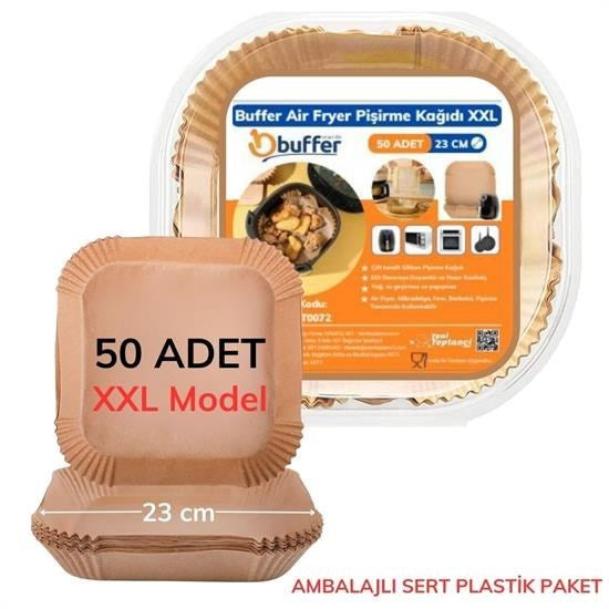 GENEL® 50 Adet Air Fryer Pişirme Kağıdı Tek Kullanımlık 23 Cm Kare Pişirme Kağıdı XXL