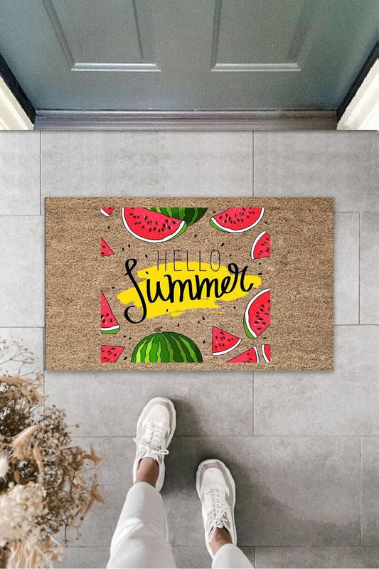 Kahverengi Kapı Önü Paspası Hello Summer Karpuz Dilimleri Desen  K-3267 - UcuzaGeliyor