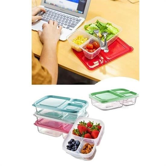 GENEL® 3 Bölmeli Sefer Tası Pratik Kolay Gıda Diyet Saklama Erzak Kabı