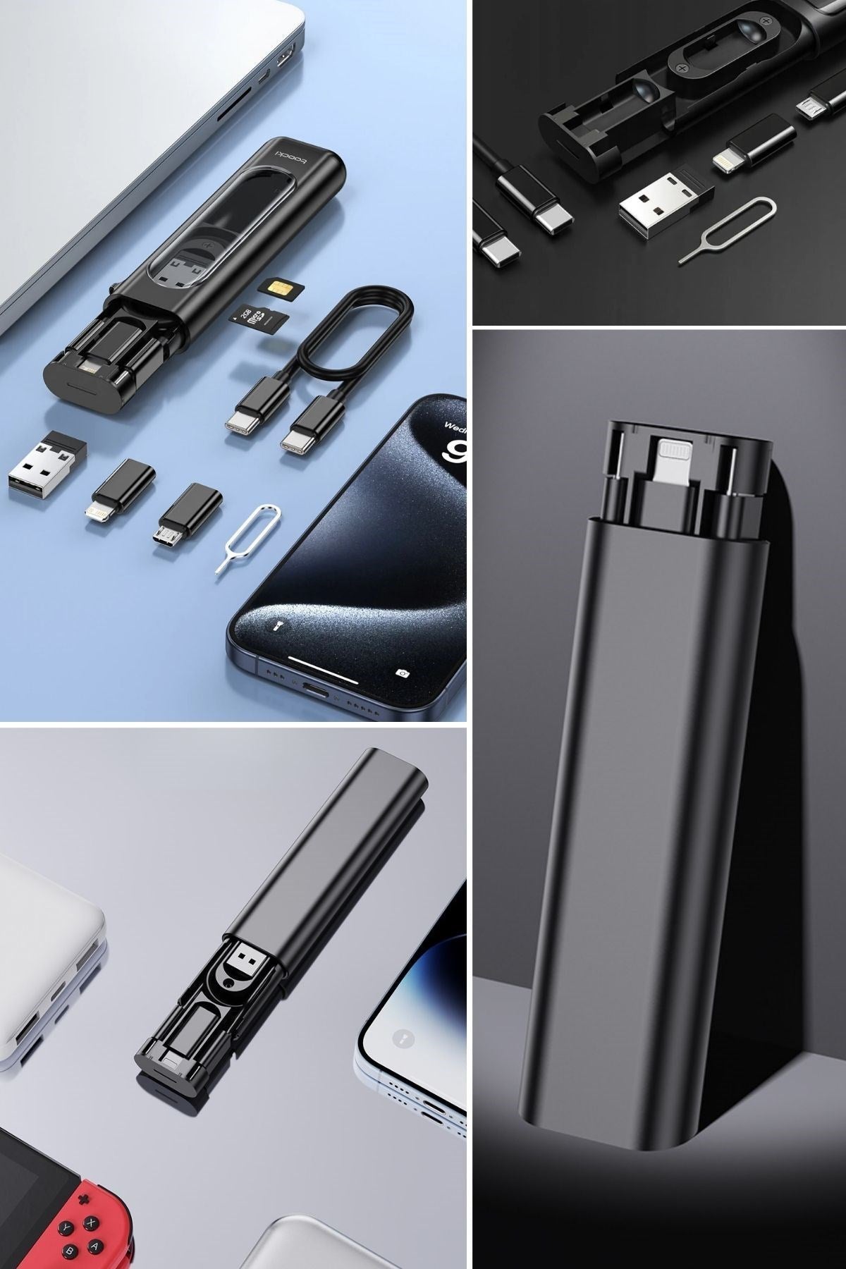 BUFFER® Cep Tipi 60W Bas Aç Type-C,İphone Şarj,Micro USB Hızlı Şarj Data Kablo Seti