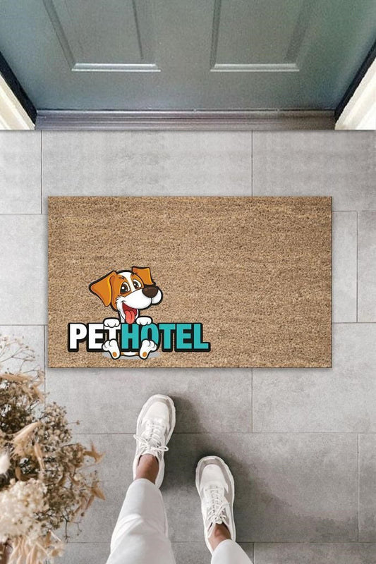 Dijital Baskı Kahverengi Köpekli Pet Hotel Dekoratif Kapı Paspası K-2026 - UcuzaGeliyor