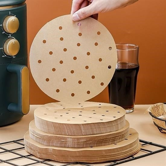 100 Adet  Air Fryer Pişirme Kağıdı Tek Kullanımlık Hava Fritözü Yuvarlak Delikli Model - UcuzaGeliyor