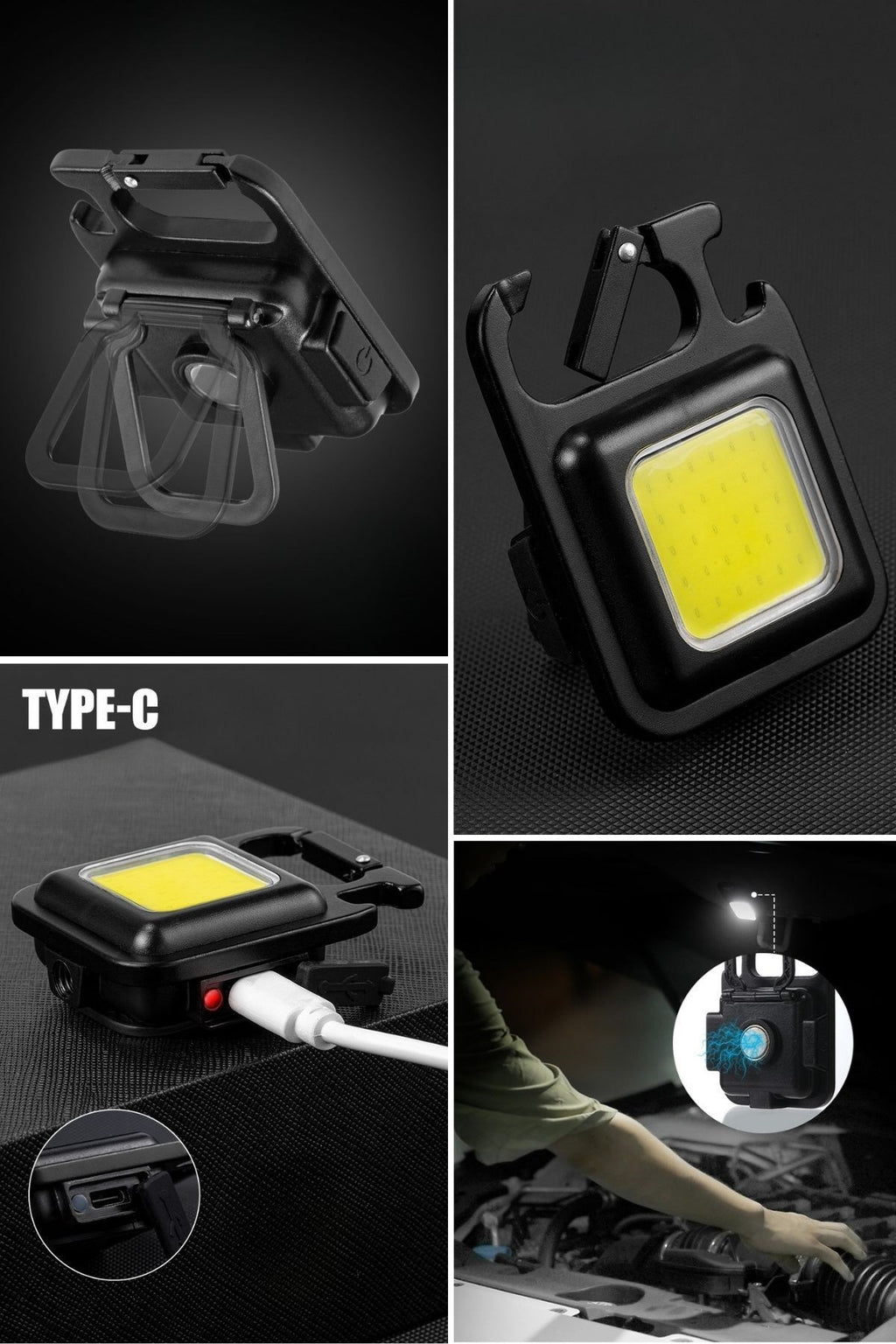 BUFFER® Anahtarlıklı, Açacaklı,Güçlü Mıknatıslı 3 Farklı Led Modlu Mini Boy Asılabilen Led Kamp Aydınlatması,El Feneri