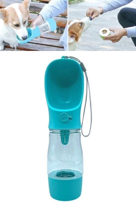 GENEL® Taşınabilir Mama Hazneli Evcil Hayvan Suluğu Seyahat Kabı Kilitlenebilen Su Sızdırmaz 380ML