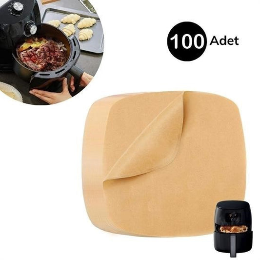 100 Adet Air Fryer Pişirme Kağıdı Tek Kullanımlık Yağ Su Geçirmez Yapışmaz Deliksiz Düz Kare Model - UcuzaGeliyor