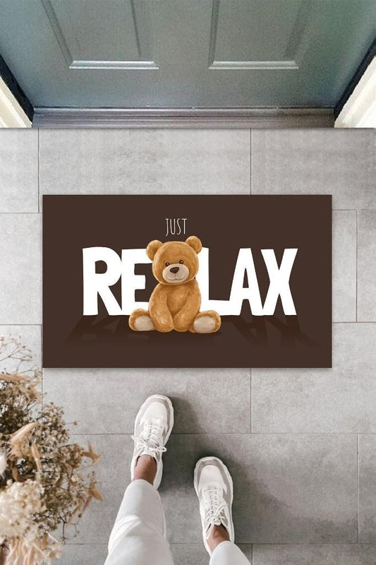 Kahverengi Kapı Önü Paspası Just Relax Ayıcık Desen  K-3323 - UcuzaGeliyor