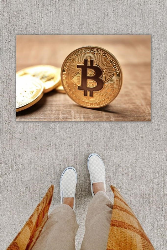 Dijital Baskı Dekoratif Bitcoin Pudra Kapı Önü Paspası K-1280 - UcuzaGeliyor