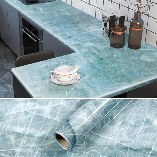 GENEL® Mermer Desenli Masa Tezgah Mutfak Su Geçirmez Yapışkanlı Folyo Sticker Mavi 5x0,6m
