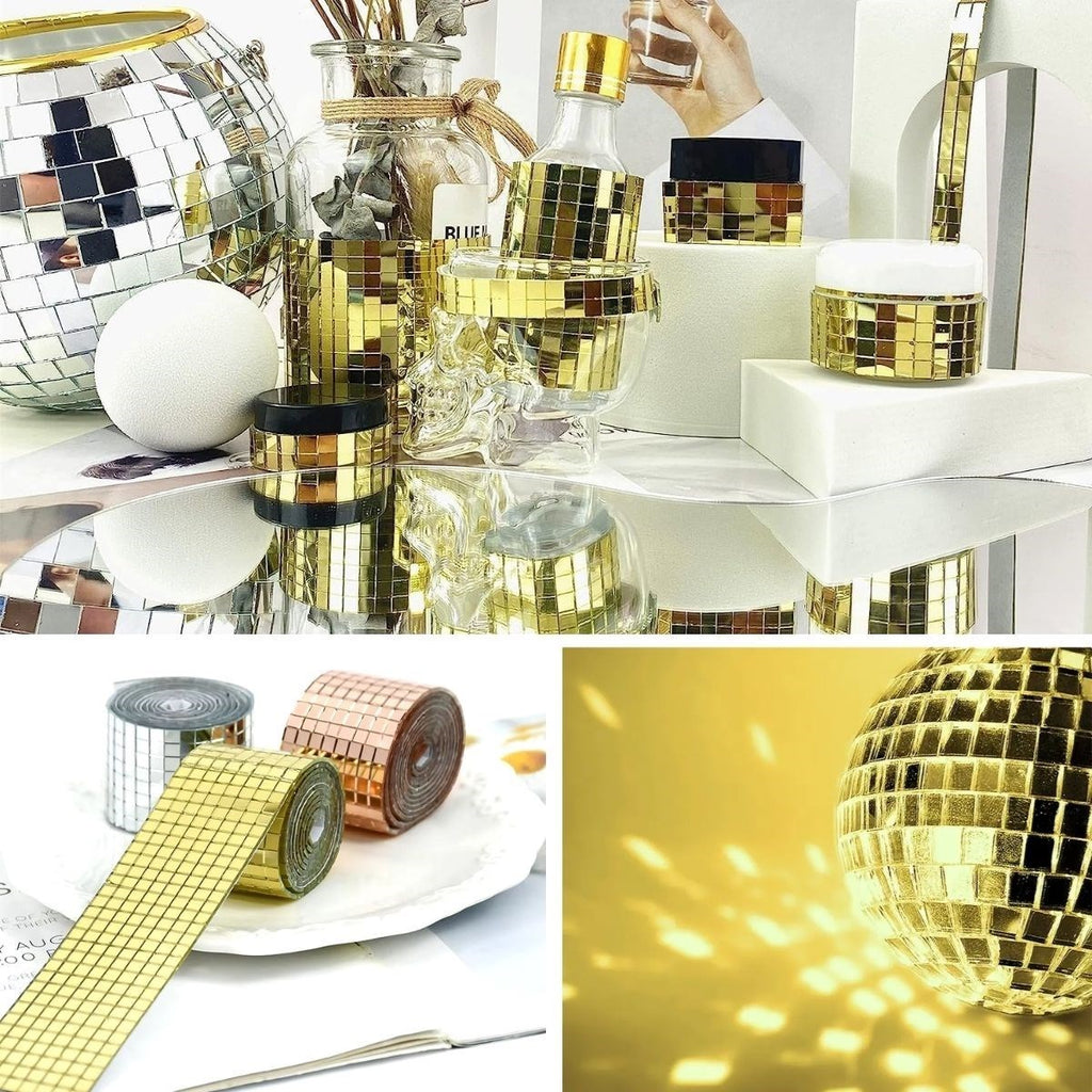 GENEL®1 Metre Uzunluğunda Gold Renk Aynalı Mozaik Taşlı Dekor Bandı 4 cm x 1 mt - UcuzaGeliyor