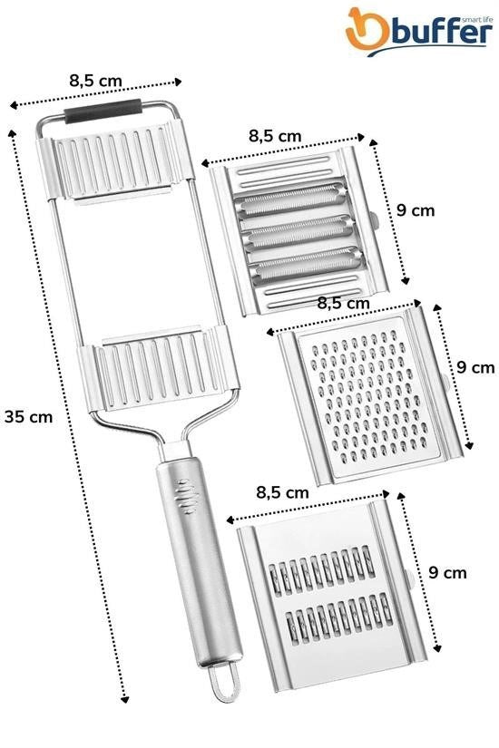 GENEL® Ayarlanabilir 3 Farklı Başlıklı Tutmalı Sebze Dilimleyici Peynir Rendeleyici Aparat