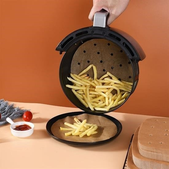 100 Adet  Air Fryer Pişirme Kağıdı Tek Kullanımlık Hava Fritözü Yuvarlak Delikli Model - UcuzaGeliyor