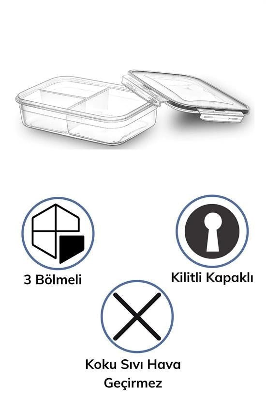 GENEL® 3 Bölmeli Kilitli Kapaklı 1 Litre Erzak Saklama Kabı LC-510