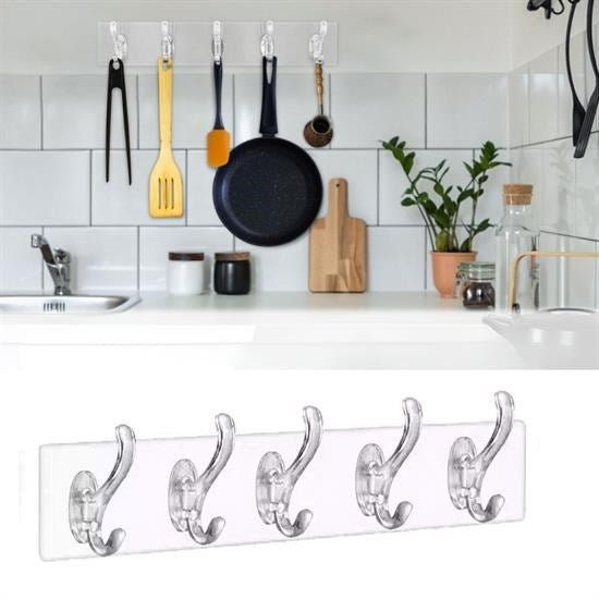 BUFFER® 5'li Güçlü Yapışkanlı Şeffaf Duvar Askısı Banyo Mutfak Düzenleyici Pratik Askılık - UcuzaGeliyor