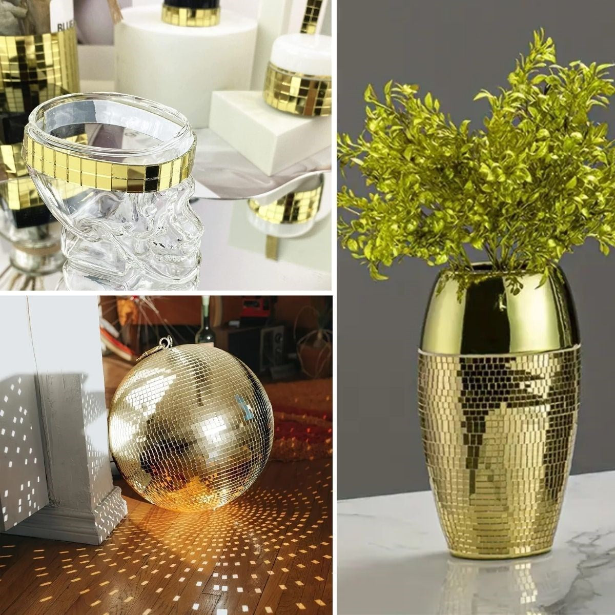 GENEL®1 Metre Uzunluğunda Gold Renk Aynalı Mozaik Taşlı Dekor Bandı 4 cm x 1 mt - UcuzaGeliyor