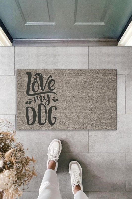 Dijital Baskı Gri Love My Dog Dekoratif Kapı Paspası K-2023 - UcuzaGeliyor