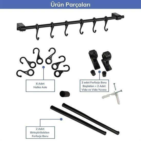 GENEL® Duvara Monte Edilen 6 Kancalı Dekor Kaşıklık ve Kupa Askısı - UcuzaGeliyor