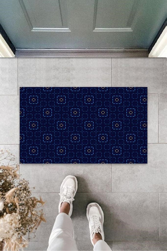 Lacivert Kapı Önü Paspası Geometrik Desen  K-3256 - UcuzaGeliyor
