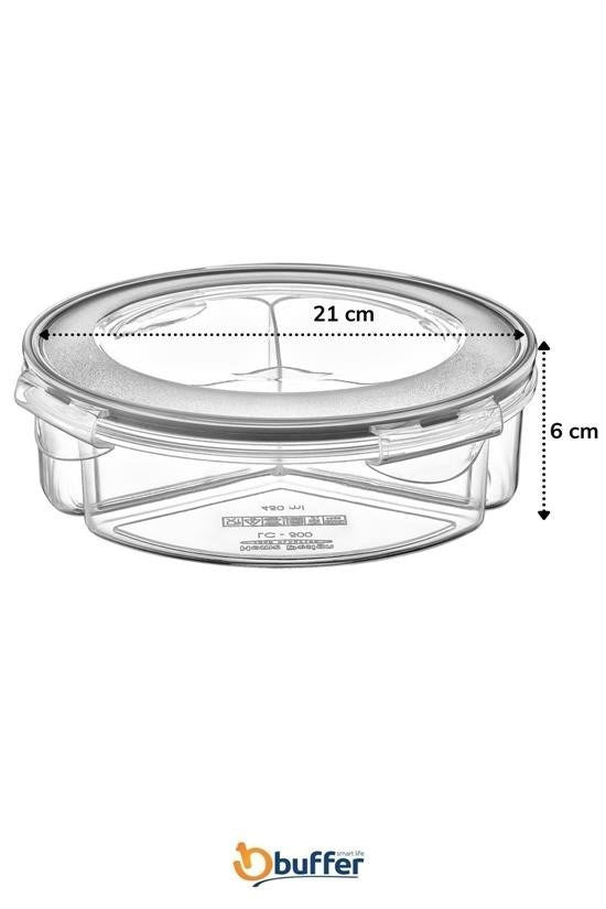 GENEL® 3 Bölmeli Sızdırmaz Contalı Kilitli Kapaklı 1,35 Litre yuvarlak Erzak Saklama Kabı LC-500