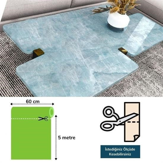 GENEL® Mermer Desenli Masa Tezgah Mutfak Su Geçirmez Yapışkanlı Folyo Sticker Mavi 5x0,6m