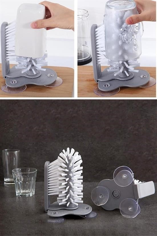 GENEL® Pratik Kolay Fonksiyonel Vantuzlu Elde Bulaşık Yıkama Fırçası