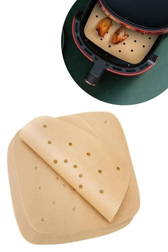 100 Adet Air Fryer Pişirme Kağıdı Tek Kullanımlık Hava Fritöz Yapışmaz Yağlı Kağıt Delikli  Model - UcuzaGeliyor