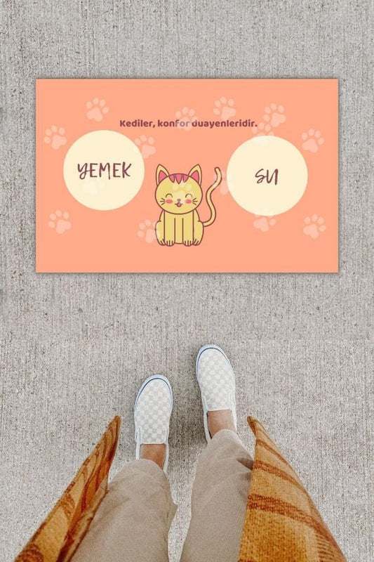Dijital Baskı Dekoratif Kedi Yavruağzı Kapı Önü Paspası K-1212 - UcuzaGeliyor