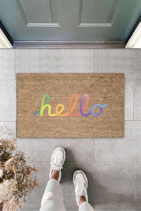 Bej Kapı Önü Paspası Hello Desen  K-3287 - UcuzaGeliyor