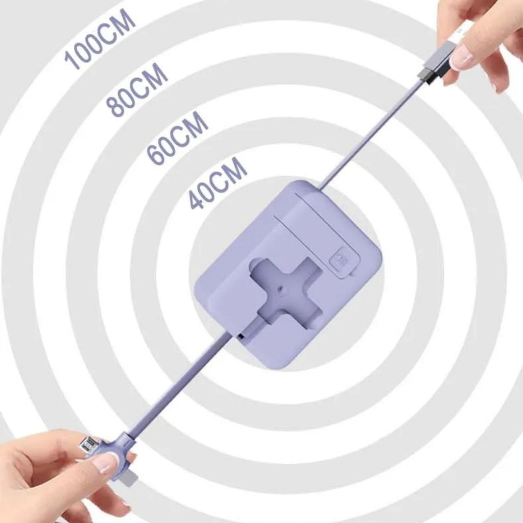 BUFFER® Cep Tipi Telefon Tutuculu Makaralı Uzayıp Kısalabilen 3'ü 1 Arada USB Şarj Kablosu