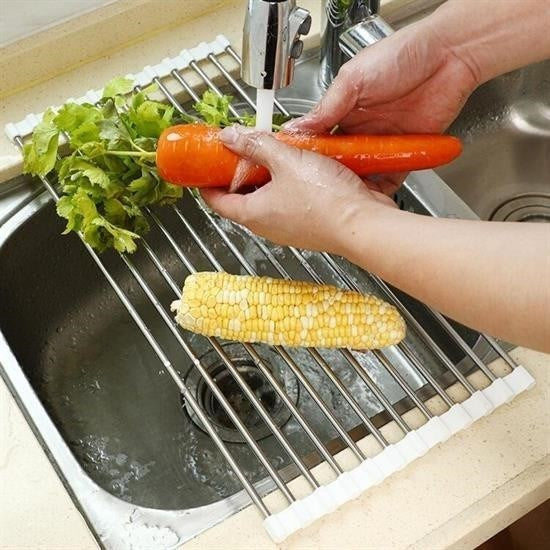 GENEL® Evye Üstü Katlanır Nihale Paslanmaz Çelik Pratik Sebze Meyve Bulaşık Kurutma Süzgeci