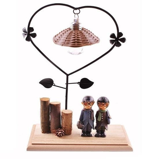 BUFFER® Pilli Işıklı Romantik Çift Tema Büyük Boy Dekoratif Ahşap Biblo - UcuzaGeliyor