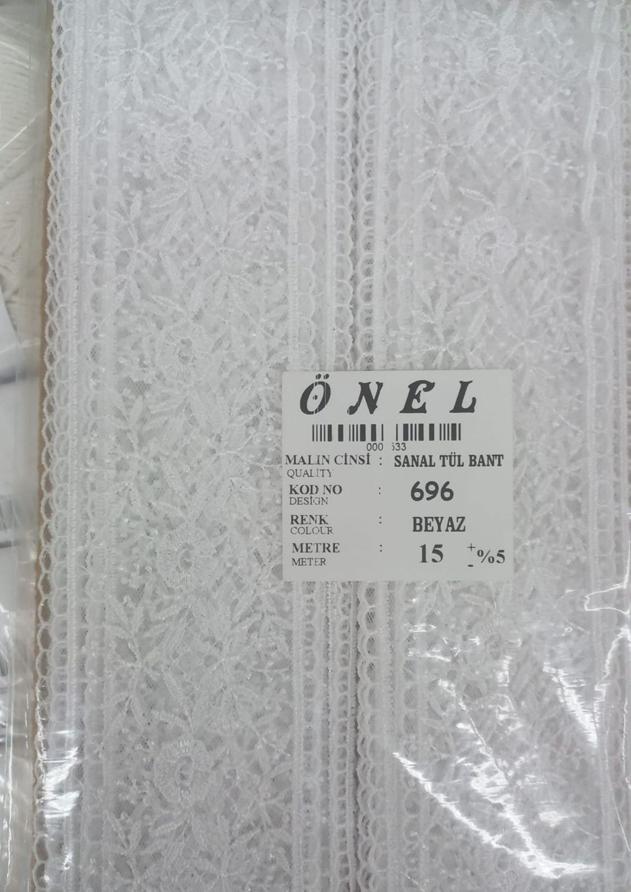 Dantel Polyester Sanal Tül Bant Beyaz 15 Metre En 6 cm ON-696-B - UcuzaGeliyor