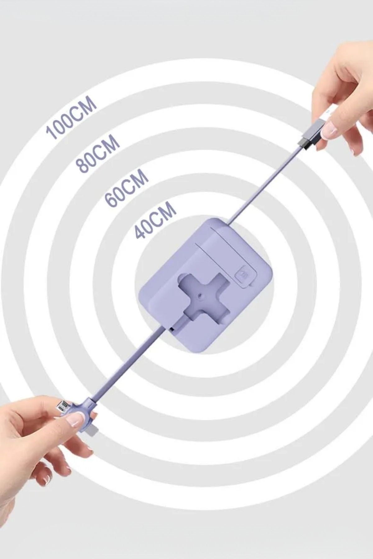 BUFFER® Cep Tipi Telefon Tutuculu Makaralı Uzayıp Kısalabilen 3'ü 1 Arada USB Şarj Kablosu