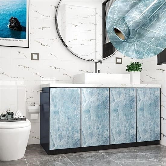 GENEL® Mermer Desenli Masa Tezgah Mutfak Su Geçirmez Yapışkanlı Folyo Sticker Mavi 5x0,6m