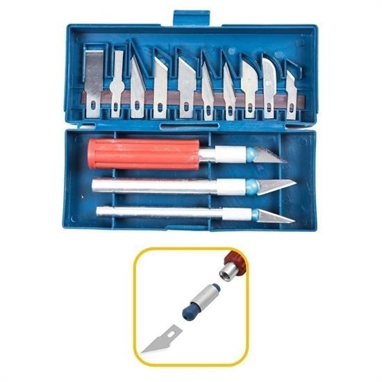 GENEL® Zanaat 16 Parça Hobi Gravür Ahşap Heykel Çömlek Oyma Şekil Verme 13 Maket Bıçak Neşter Seti - UcuzaGeliyor