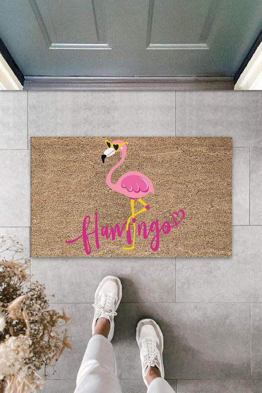 Dijital Pembe Flamingo Bej Kapı Paspası Dış Mekan PaspasK-3050 - UcuzaGeliyor