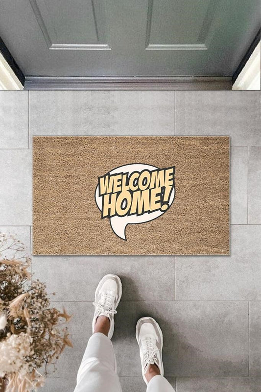Dijital Baskı Kahverengi Konuşma Balonu İçinde Welcome Home Dekoratif Kapı Paspası K-2005 - UcuzaGeliyor