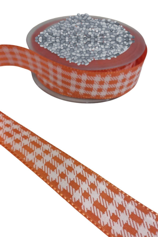 Tafta Ekoseli Kurdele 25 mm Turuncu 10 Metre - UcuzaGeliyor