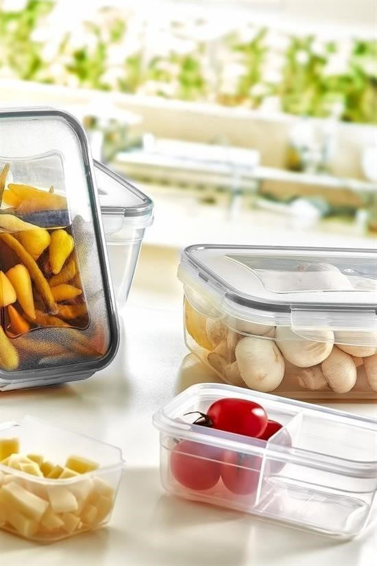 GENEL® 2 Bölmeli Sızdırmaz Contalı Kilitli Kapaklı 1 Litre Erzak Saklama Kabı -LC505