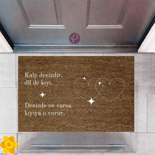 Kapı Önü Paspası Dekoratif Dijital Baskı Çift Kalp P-2467 - UcuzaGeliyor