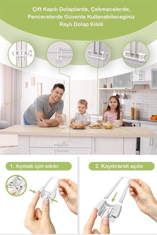 GENEL® Bebek Çocuk Çekmece ve Dolap Koruma Raylı Güvenlik Sistemi Emniyet Kilidi