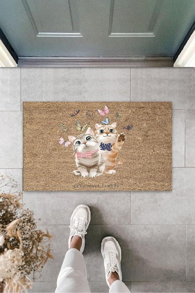 Dijital Hi 'li Kedicik Bej Kapı Paspası Dış Mekan Paspas K-3186