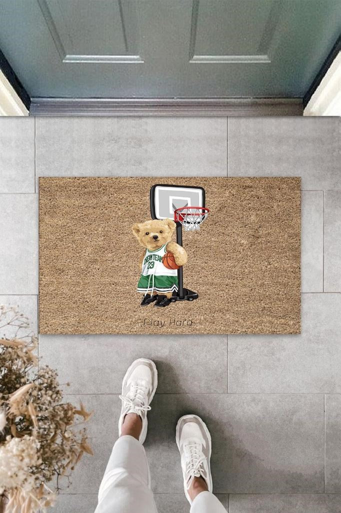 Bej Kapı Önü Paspası Basketci Ayıcık Desen  K-3349 - UcuzaGeliyor