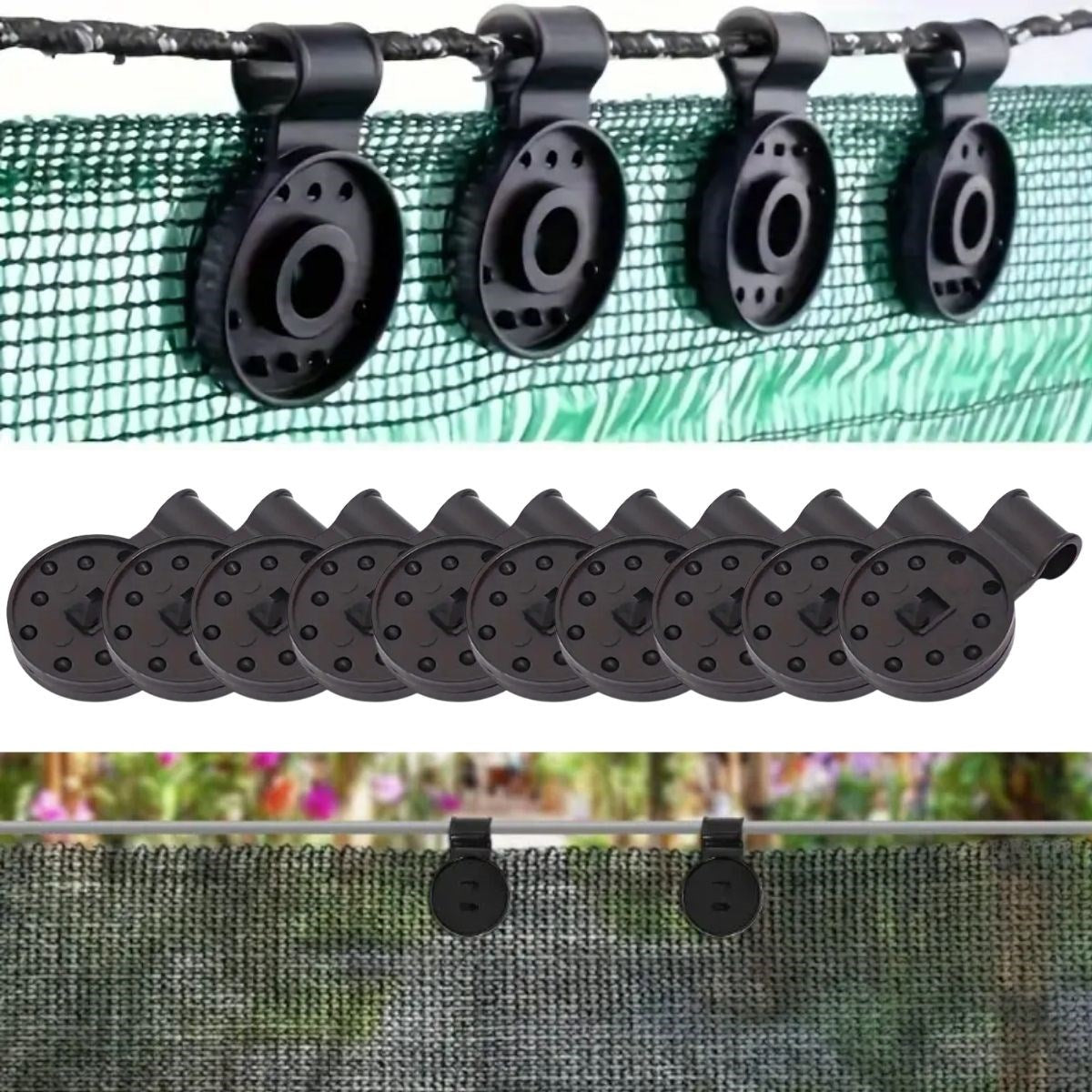 GENEL® 10 Adet Güneşlik Filesi Sabitleme Klipsleri, Gölgelik Bezi ve Brandalar İçin Dayanıklı Plastik Kelepçe Kancaları - UcuzaGeliyor