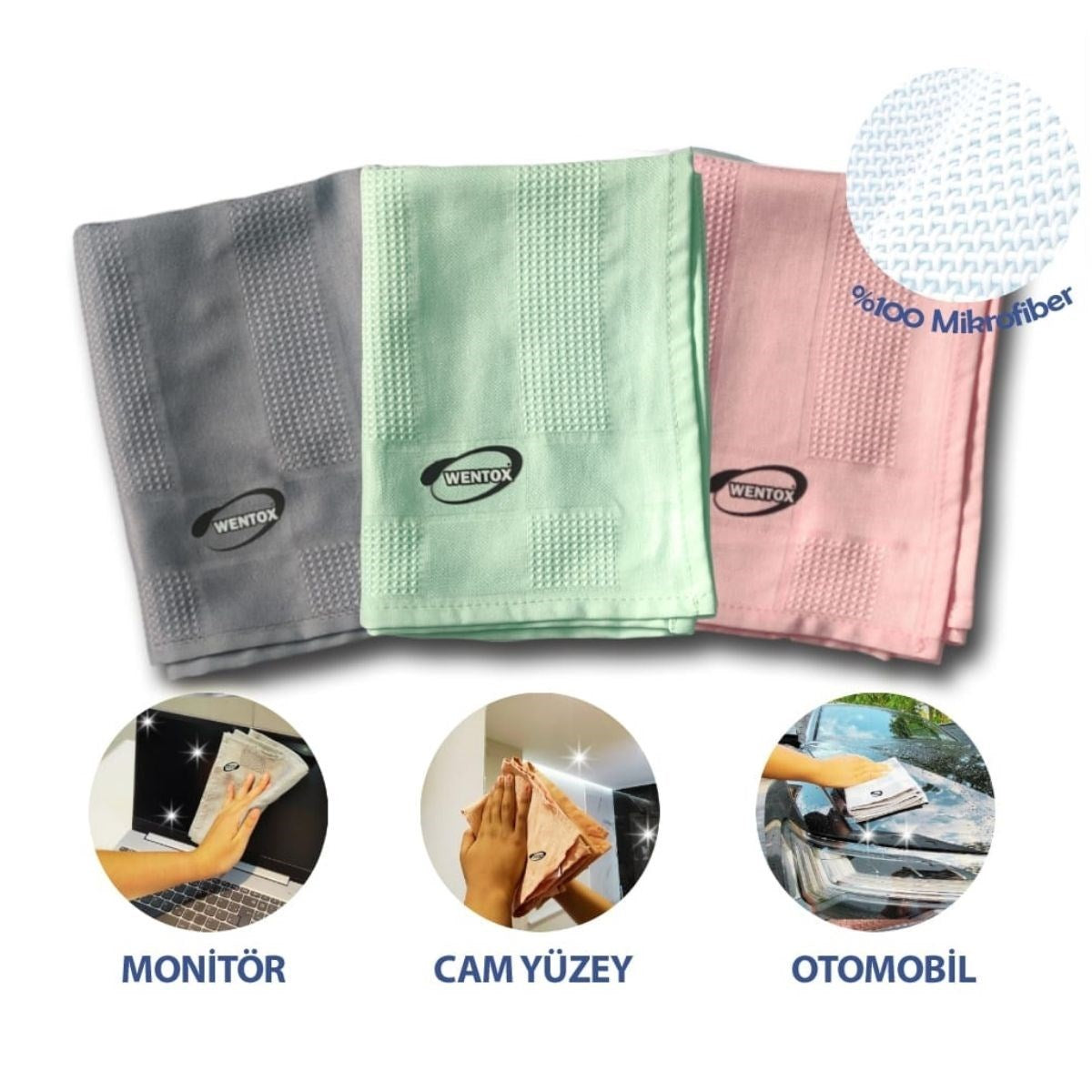 BUFFER® İz Bırakmayan Mikrofiber Temizlik Bezi 3'lü Set Cam ve Ayna Silme Toz Alma Temizlik Bezi - UcuzaGeliyor