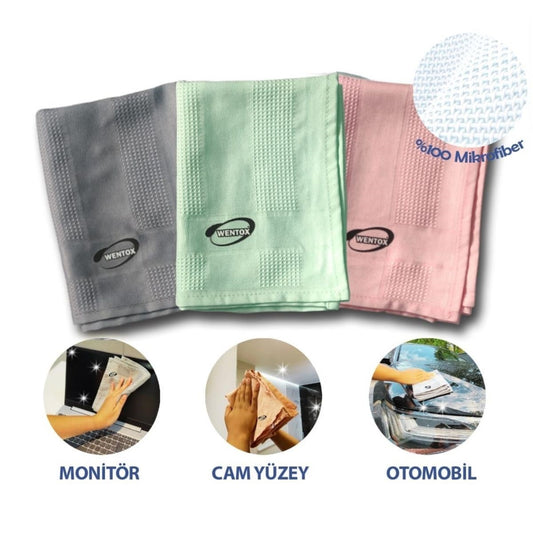BUFFER® İz Bırakmayan Mikrofiber Temizlik Bezi 3'lü Set Cam ve Ayna Silme Toz Alma Temizlik Bezi - UcuzaGeliyor