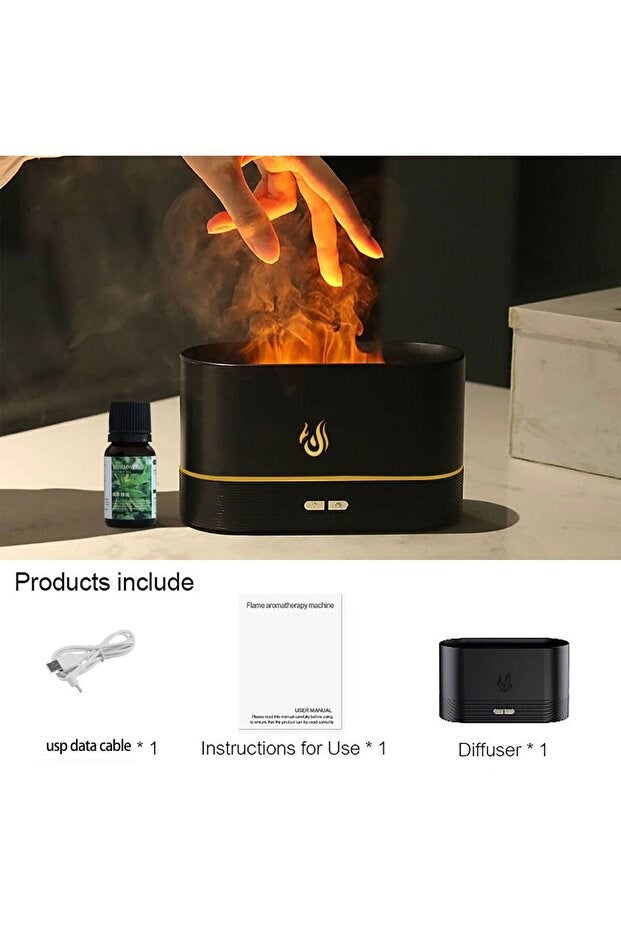 Alev Efektli Ultrasonik Hava Nemlendirici - Sessiz, Otomatik Kapanma, LED Işıklı Aroma Difüzör