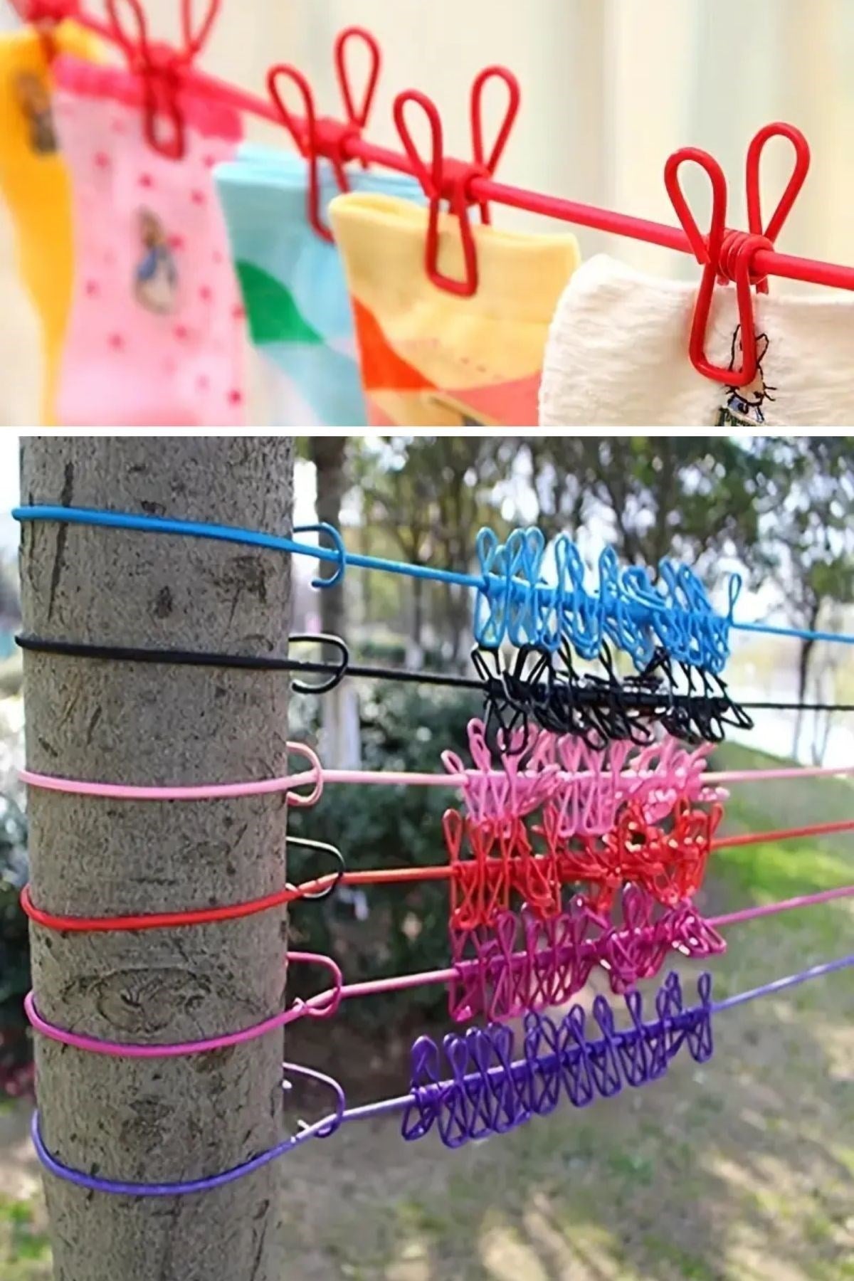 BUFFER® Taşınabilir Seyahat Çamaşır İpi 12 Mandallı Klipsli Lastikli Çamaşır Mandalları