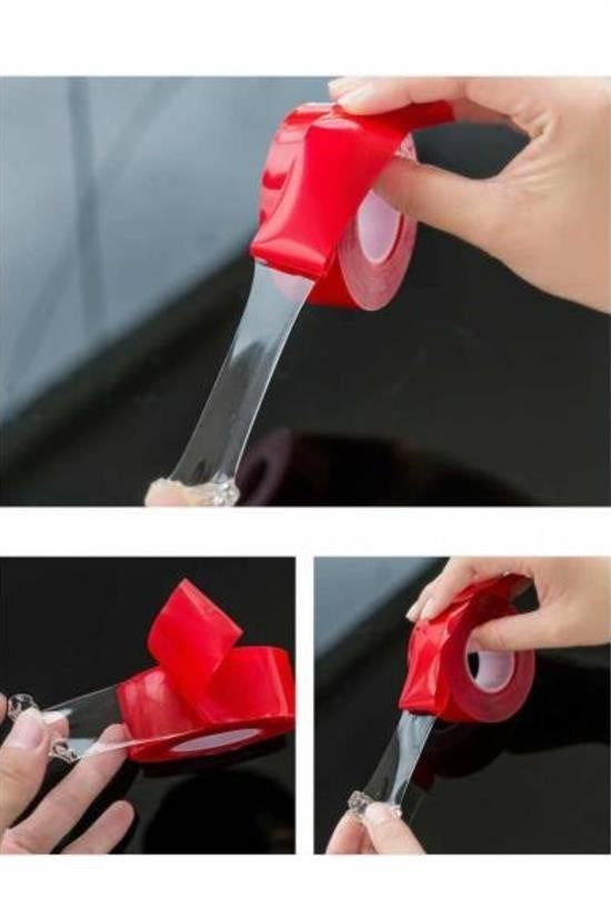 GENEL® 2 Metre Güçlü Yapışkanlı Çift Taraflı Slikon Pratik Şeffaf Bant